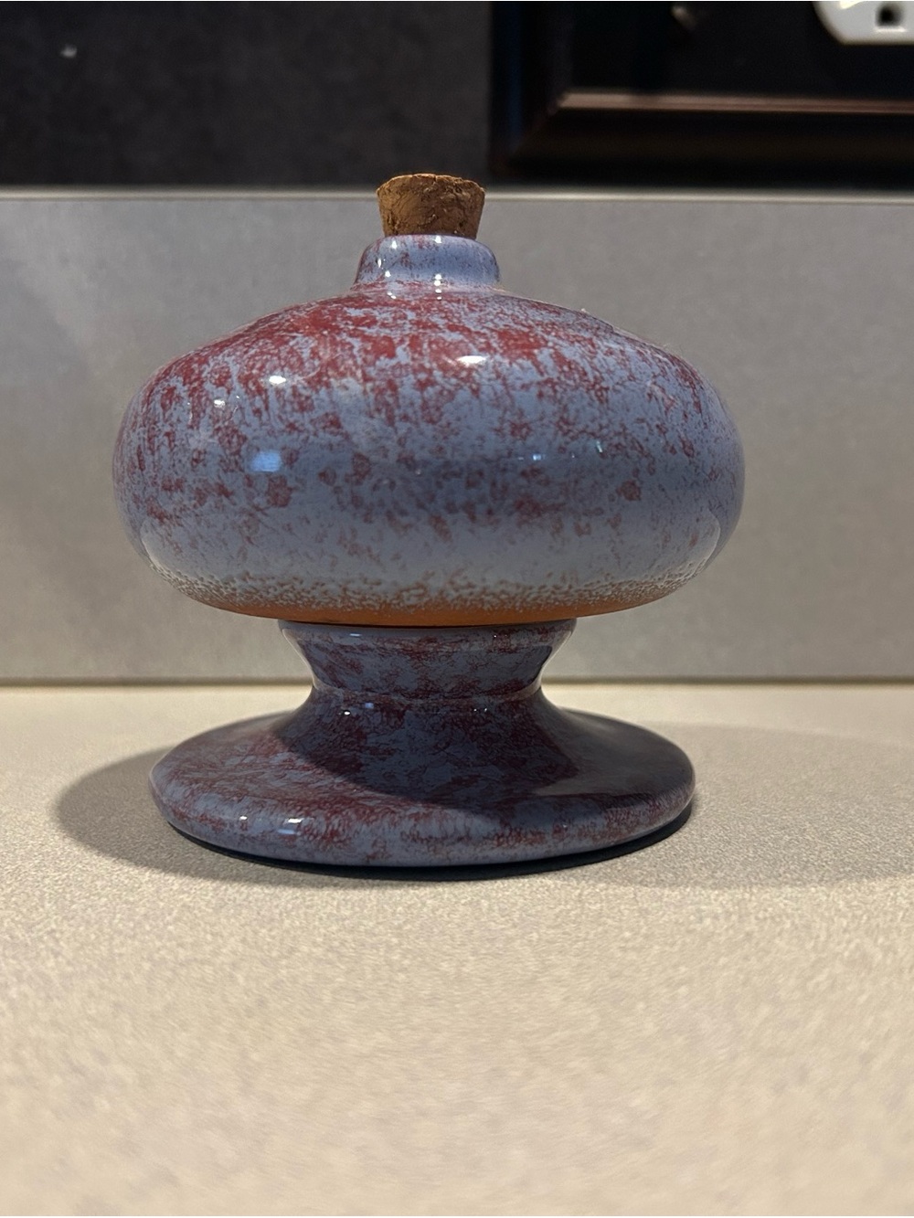 Vintage 1980’s Ceramic Bottle with Cork & Matching Pedestal
